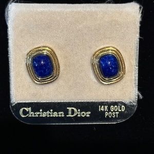 Christian Dior Faux Blue Lapis in Gold Earrings - Vintage 90s NOS